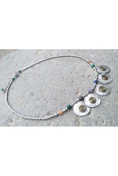 Silver Plated Two Toned Coin Necklace For Women